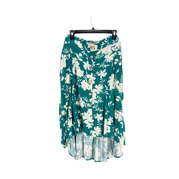Torrid Floral Hi Low Button Front Skirt Green Chiffon Flowy Plus Size 3 Boho - Picture 1 of 5